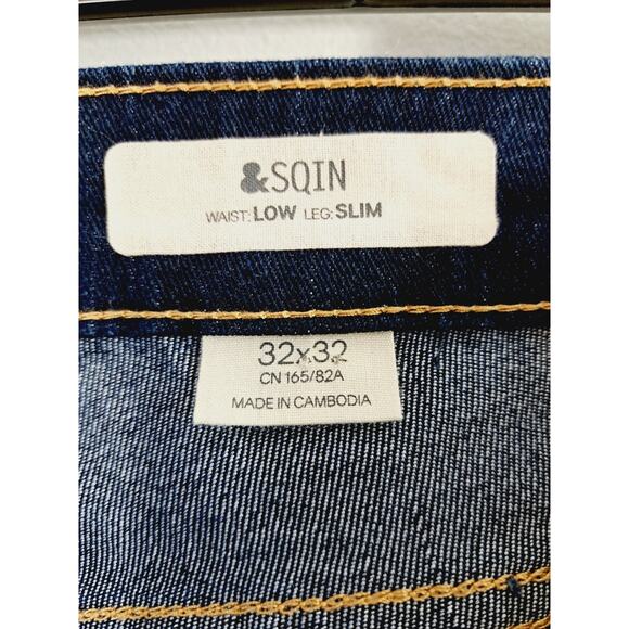 &SQIN Men's Waist Low Leg Slim Dark Wash Jeans In Size 32X32 EUC - Picture 3 of 4